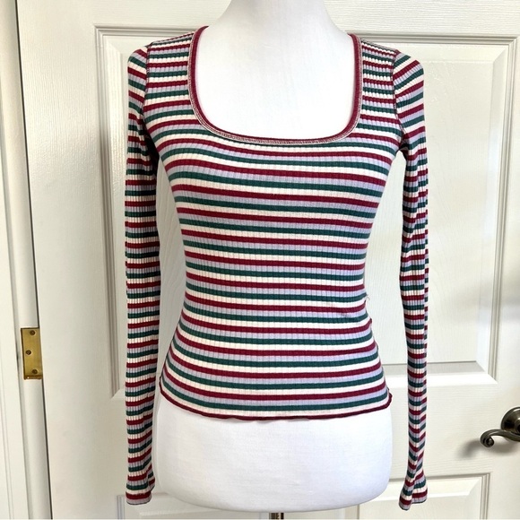Abercrombie & Fitch stripes square neck Long Sleeve Top women’s size S - Picture 1 of 9